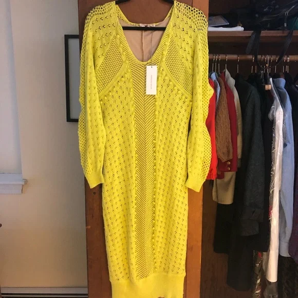 🔥 NWT Rebecca Taylor Runway knit Dress with nude slip in 'Limeade